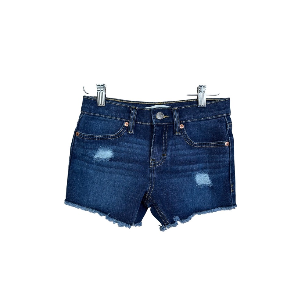Levi's Girls Girlfriend Denim Shorts‎ Dark Wash Distressed Frayed Hem size 7/8